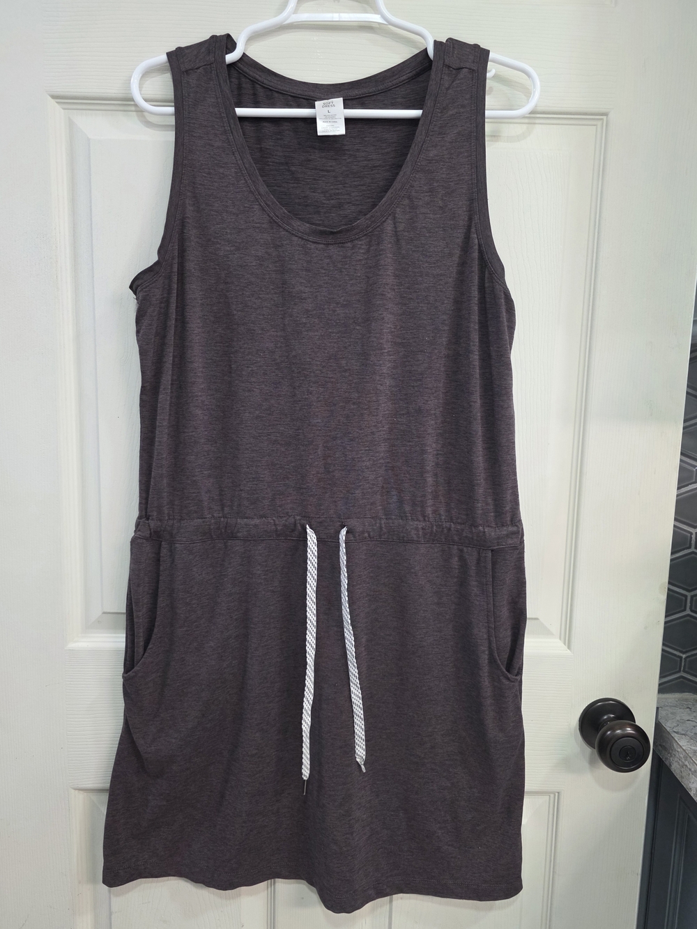 Sleeveless Drawstring Mini Dress in Charcoal Gray